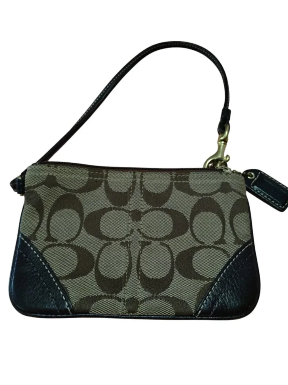 Coach Signature Wristlet Brown Canvas Hang Tag Purse Classic Zip Closure